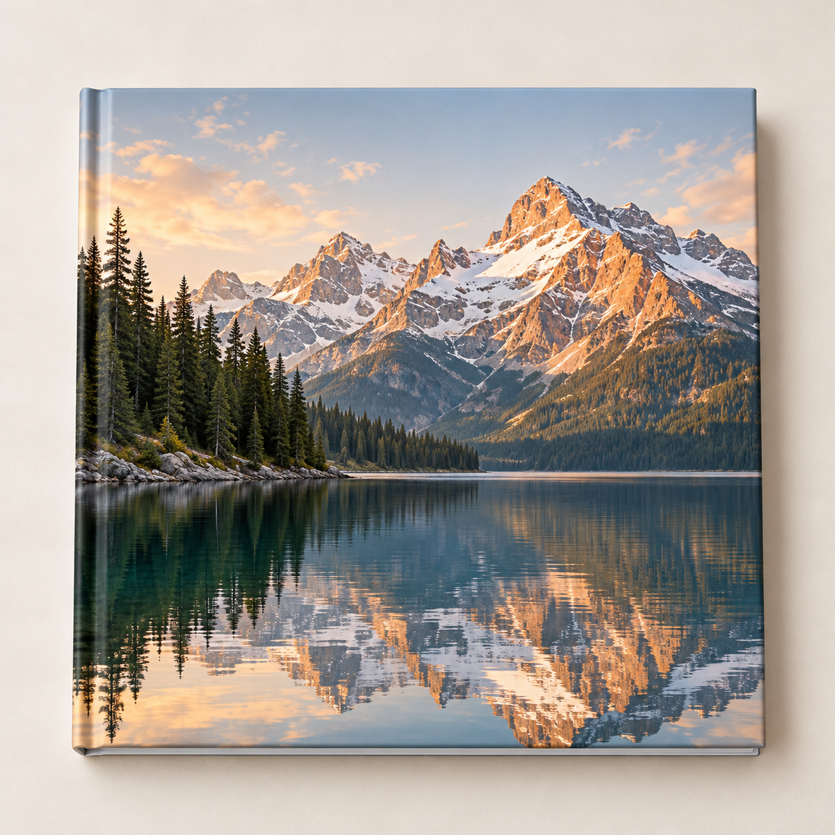 Illustrative hardcover photobook with a mountain photograph